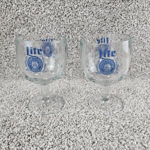 Vintage Miller Lite Beer Glass Goblets Logo Bar Pub 80s 90s Tulip Set of 2